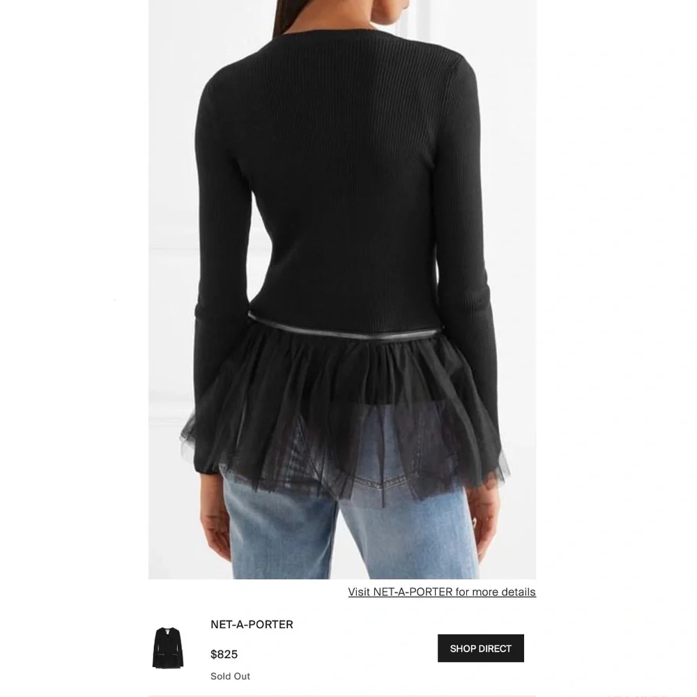 Moschino Couture Black Cardigan Sweater Jacket with Detachable Mesh Ruffled Hem